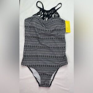 NWT Costa del Sol Black and White Swimwear Cage Front One Piece Size OX